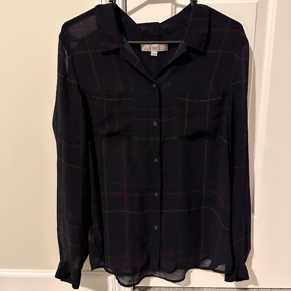 LOFT Sheer plaid button down